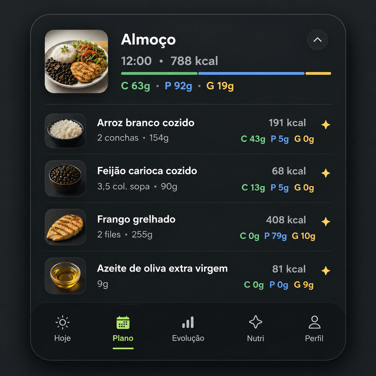 Tela Plano do aplicativo Nutrift